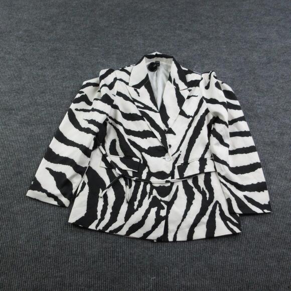 Aveloria Jackets & Blazers - Aveloria Blazer Womens L Black White Animal Print Lined Tailored One-Button Tie